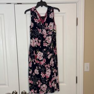 Connected Apparel Navy and Pink Floral Midi Dress 12